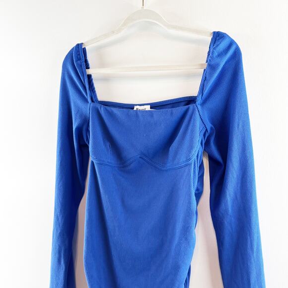 Princess Polly Portia Long Sleeve Ribbed Square Neck Mini Dress Blue 12 - Picture 9 of 10